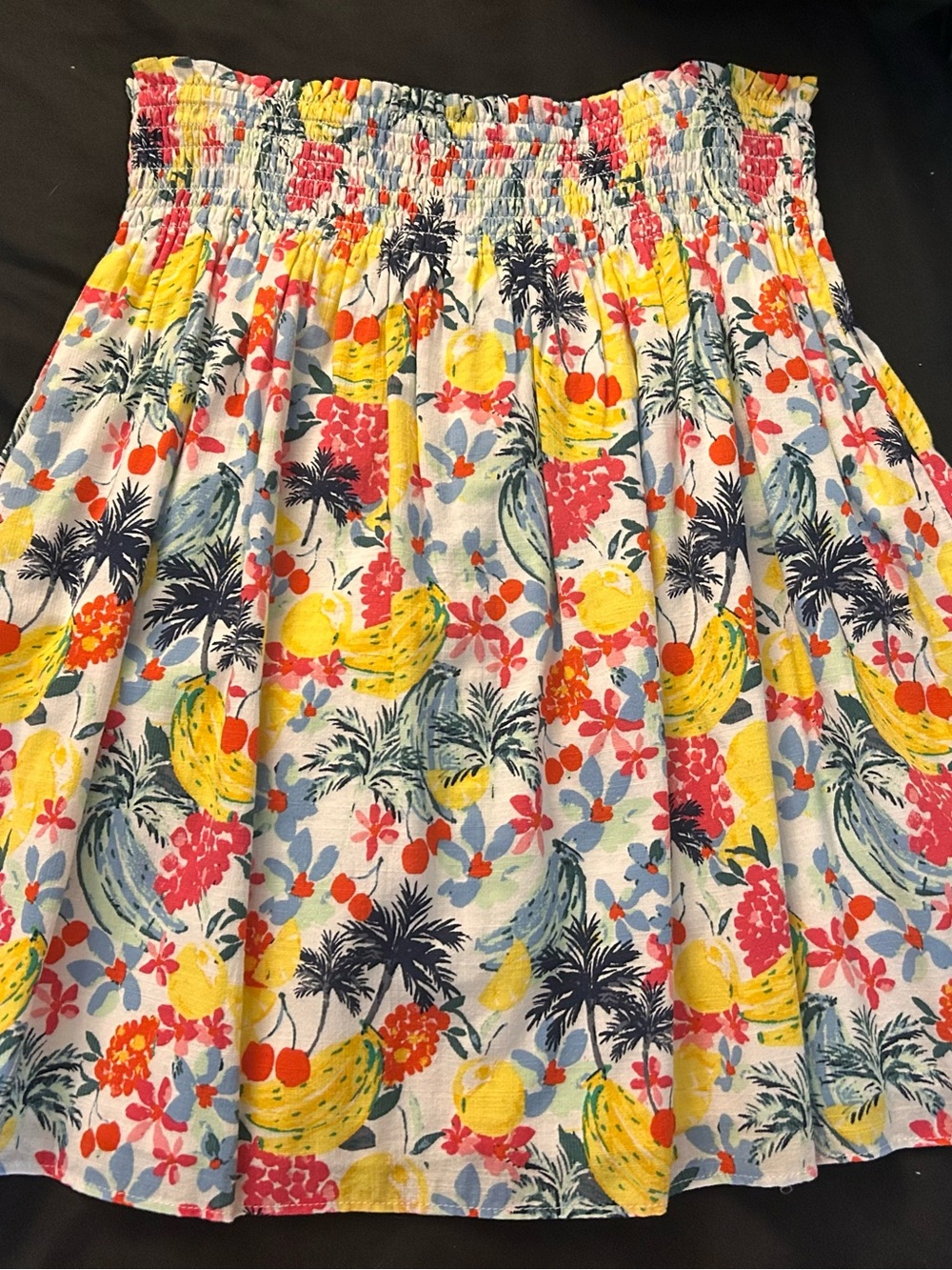 LOFT Tropical Print Smocked Midi Skirt - Yellow Pink Blue Navy